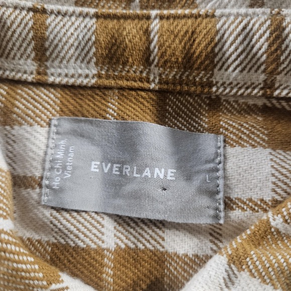 Everlane Shirt Mens Large Brown Plaid Flannel Button Up Long Sleeve Pockets - Picture 3 of 6